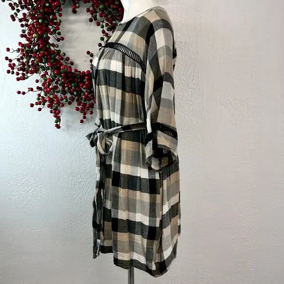 Maeve {Anthropologie} Dress Tunic plaid kimono size Medium - Picture 6 of 9